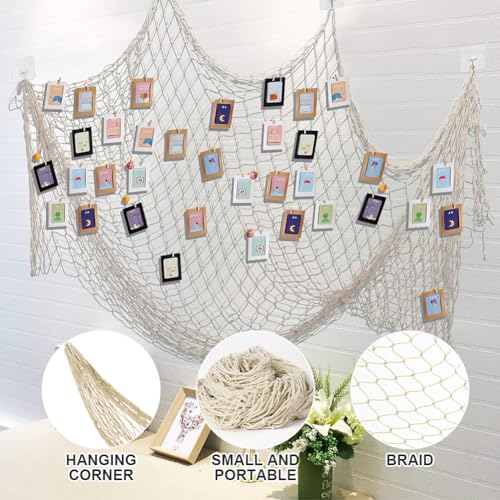 Aolso Fishing Net Decoration, 6.5 X 3.3Ft Nautical Wall Hanging Fish Net - Image 3