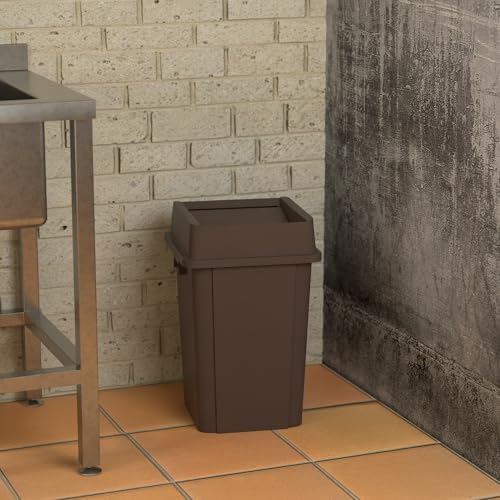 Image of Square Commercial Trash Can (Trash Can with Lid, Brown, 19 Gallon)