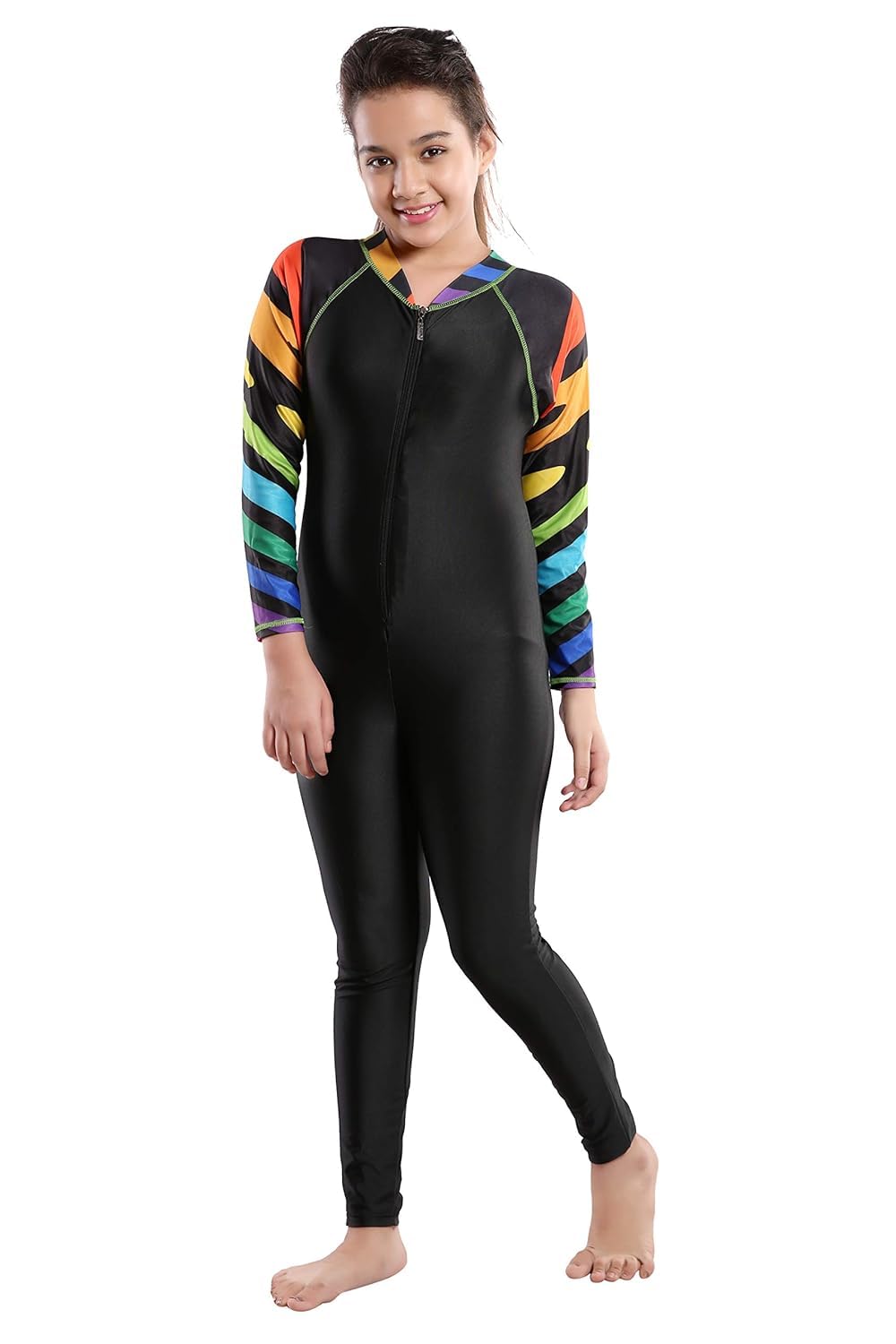 ZIUM Girls 4 Way Lycra Swimsuit Cum Diving Suit with Print & Plain Options-image-46