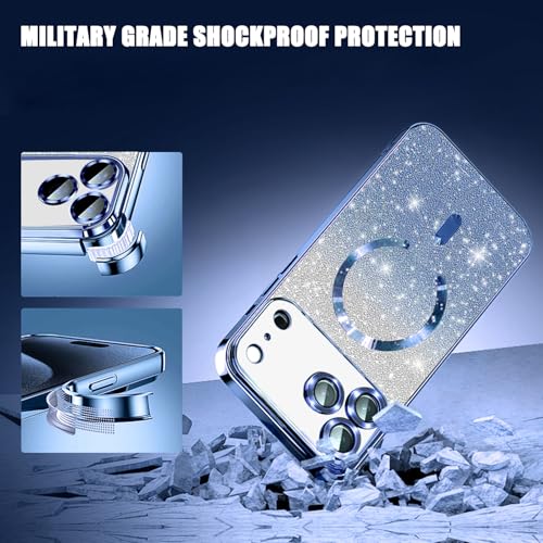 Image of Misscase for iPhone 17 Pro Max Case Compatible with MagSafe,Built-in Camera Lens Protector Full Protection Soft TPU Anti-Scratch Anti-Fingerprint Magnetic Glitter Slim Case Cover 6.9 inch Blue