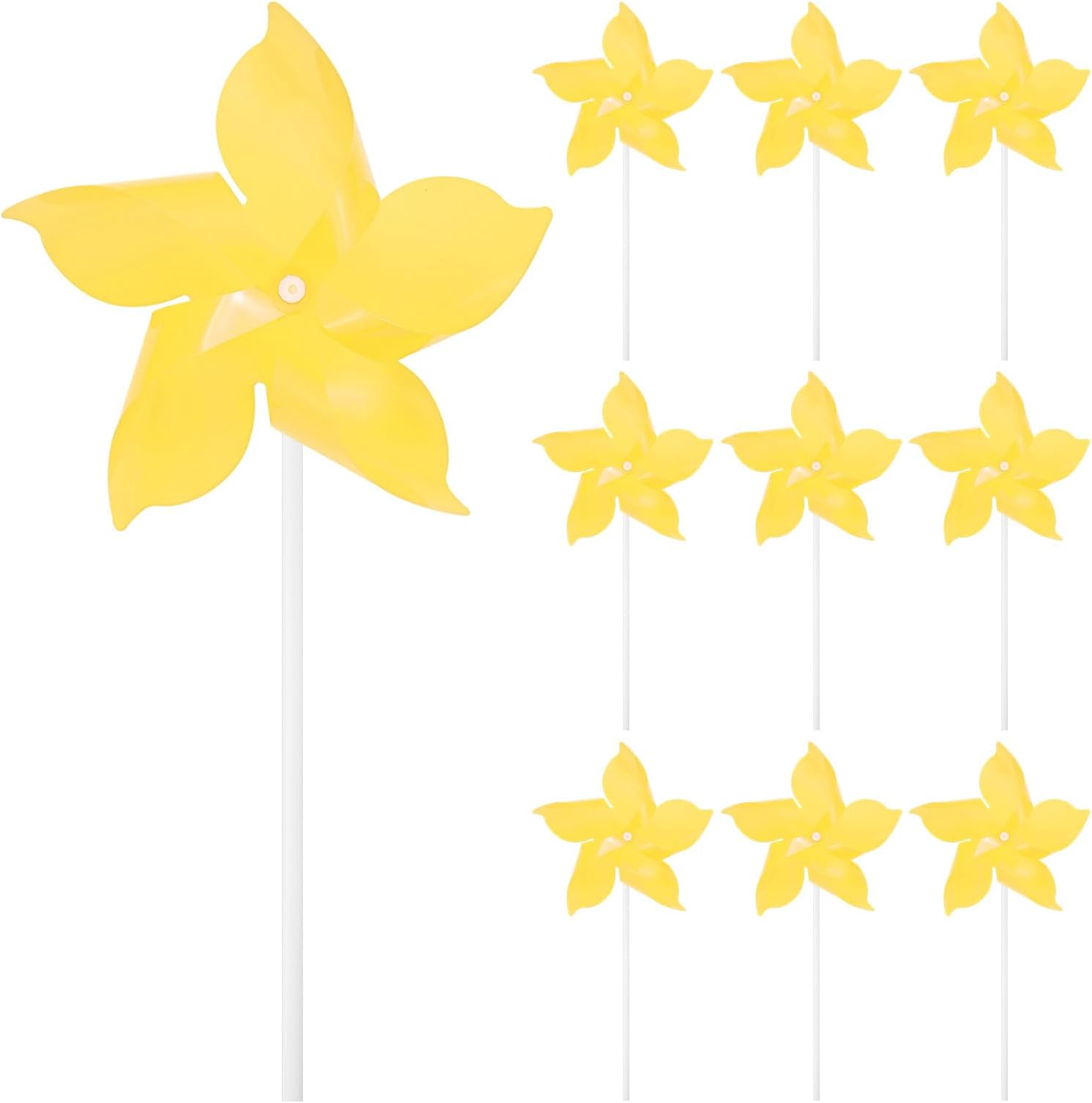 10-Pack Five Blades Rainbow Pinwheels, 9.4 Inch Plastic Wind Spinners Outdoor Flower Windmill for Party Decorations/Yard/Garden, Toy Wind Spinners [Yellow]