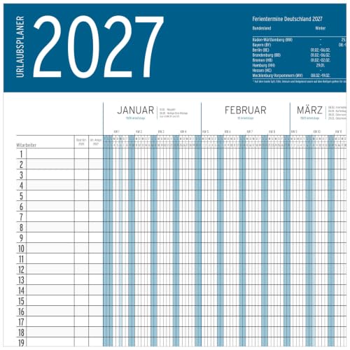XXL Urlaubsplaner 2027 großer Personalplaner Dienstplaner Kalender 940x297 mm für 25 Mitarbeiter