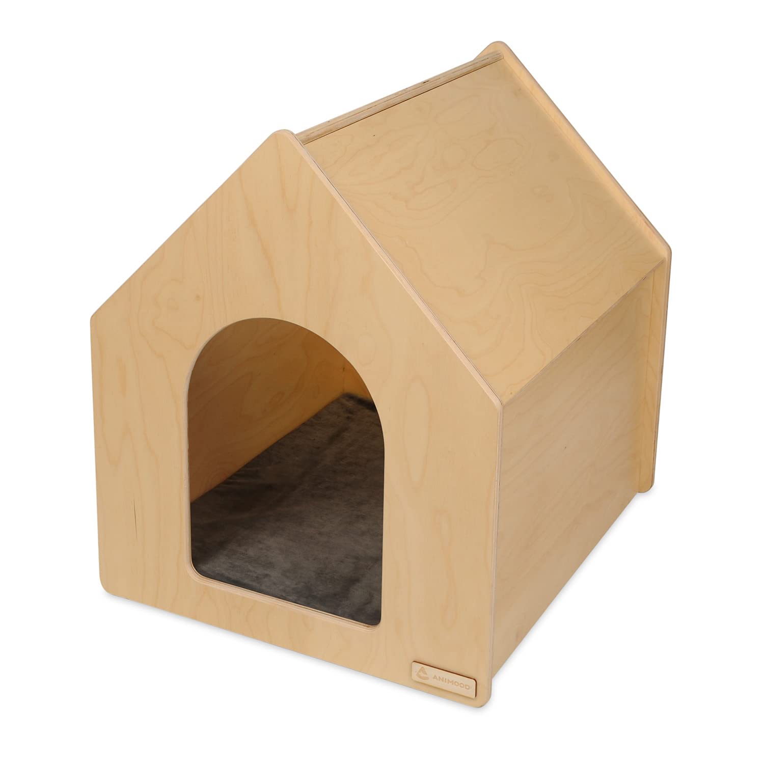 Ricco - Hundehütte aus Holz mit Matratze - Hundehaus Indoor - für kleine und mittelgroße Hunde - Rustikale Hundehütte aus Holz - Naturholz