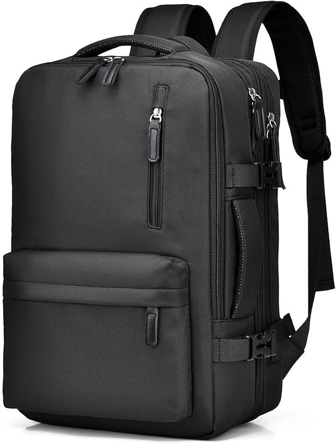 Mochila Expansível Impermeável, com Compartimento para Notebook, USB e Sistema Antifurto – Ideal para Viagem, Passeios,Trabalho e Uso Diário (Preta)