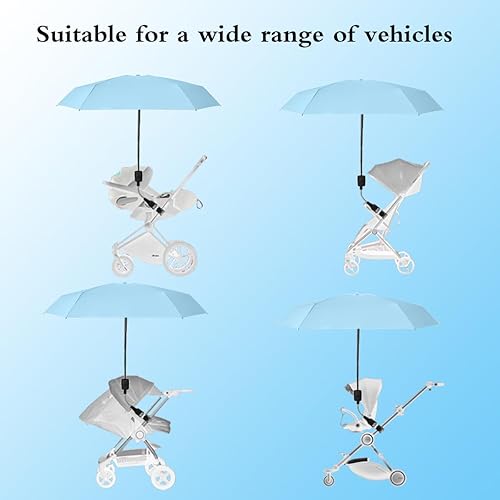 Miniatura 7 de Parasol universal ajustable con clip, ángulo de dirección ajustable, marco de paraguas reforzado, compacto y ligero, adecuado para todo tipo de