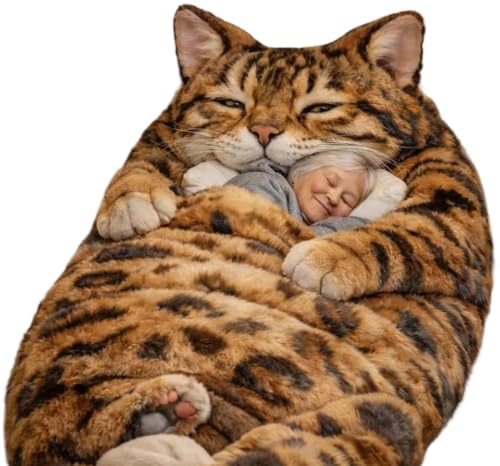 Giant Fluffy Cat Sleeping Bag for Adults - Soft Plush Cat Shaped Sleeping Bag for Human Cozy & Warm Envelope Style Blanket Animal Shaped Sleep Bags for Home Camping Travel C