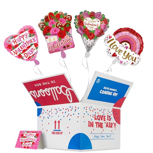 Balloons In The Box Surprise Box (4), Romantic Gifts For Her & Love Box Gifts For Moms, Valentines Day Gift Ideas - Shipped Helium Foil Balloons Bouquet & Card, Send I Love You Gifts For Her
