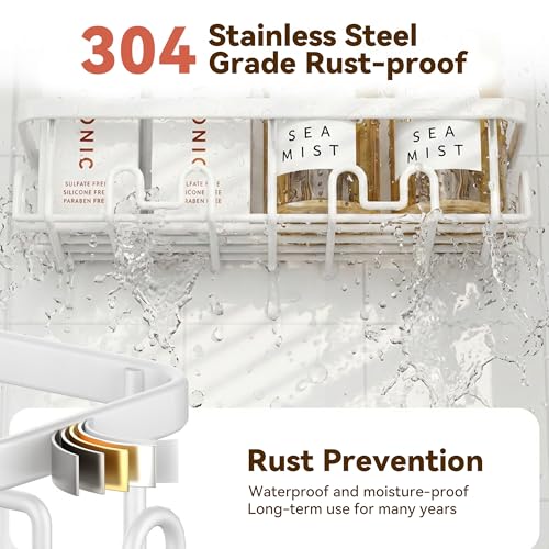 Image of YASONIC Shower Caddy Adhesive, 100% Rustproof Shower Organizer, Large Capacity Shower Shelves for Inside Shower, No Drill Shower Storage for Home (2 Pack White)