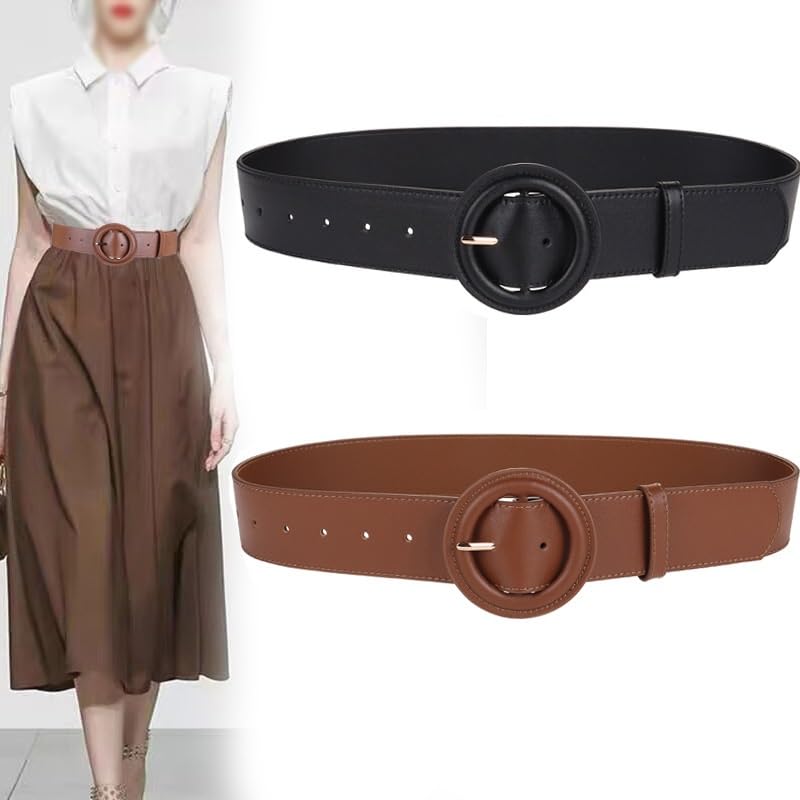 HBJWOV Belt Women's Leather Versatile Decorative Coat with Dress Sweater Wide Belt Outer Belt Women's(White-Patch Five-Pointed star4)4