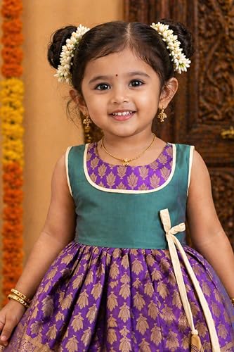 Image of TotzTouch Baby Girl Ethnic Wear Dress | Traditional South Indian Pattu Langa for Girls