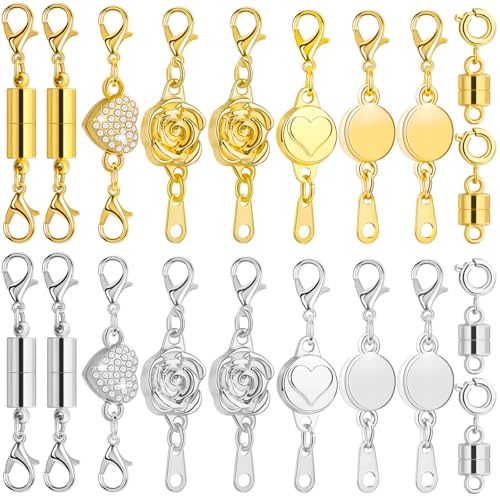ROADPLUM 6 Styles 20 Pcs Magnetic Necklace Clasps, Extra Strong Magnets Jewelry Clasp, Magnetic Necklace Extender for Jewelry Connector Making, Easy to Use and Work Well for All Necklaces Bracelets