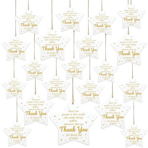 Lewtemi 20 piezas de regalo de agradecimiento de Navidad con forma de estrella, inspirador, adorno de cerámica colgante para voluntarios, regalos de agradecimiento para empleados, compañeros de