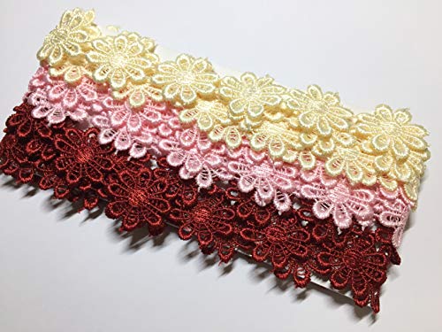 お花のレース 3M 幅2.5cm レース リボン ケミカルレース モチーフ ハンドメイド リメイク 布 生地 ハギレ (mix-J)