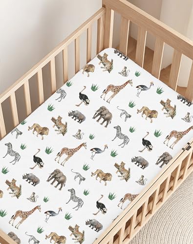 Image of Pack and Play Sheets 2 Pack, Fitted Jersey Knit Mini Crib Sheets for Baby Boys and Girls, Compatible with Graco Pack N Play and Mini Crib Mattress (Jungle Journey, Pack N Play /Mini Crib Sheets)