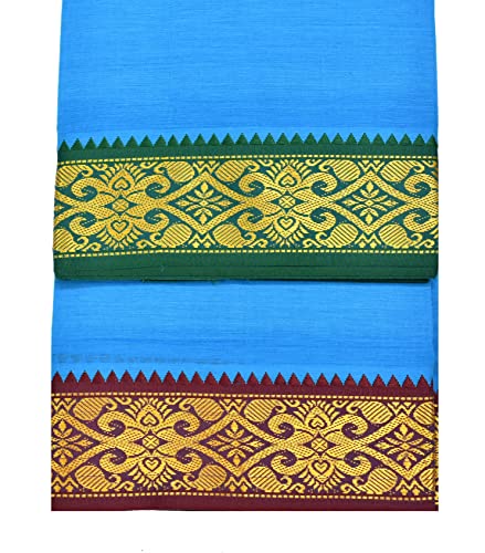 Image of TUNI MANI Men's Panchakacham Dhoti with Angavasthram Towel, Jari Border, 100% Cotton, Size: 9 X 5 (4.0mtr Dhoti, 2.25mtr Towel) (Unstitched)