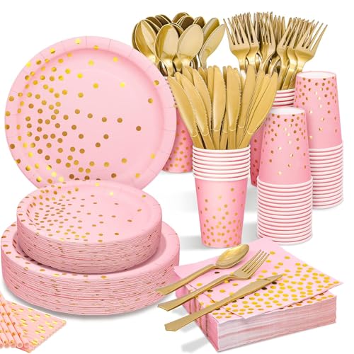 La Mejor Lista de Cubiertos y plato disponible en línea para comprar. 43 RUAKIVA Vajilla de Fiesta,200 Piezas Juego de Platos y Cubiertos Reutilizables de Lunares Oro Rosa,Cubiertos,Vasos y Servilletas de Cartón para Cumpleaños,Bodas,Aniversarios,25...