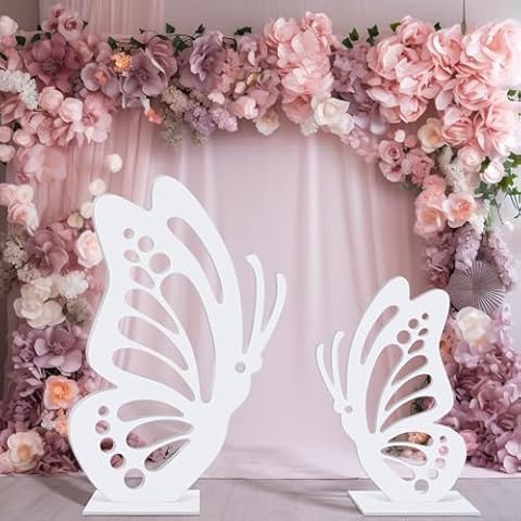 Lineshading Large Wooden Butterfly Decoration 2.95 ft and 1.97 ft Butterfly Craft Butterfly Wood Decoupage Butterfly Shape Slices Birthday Wedding Baby Shower DIY Decorations(White) Cover