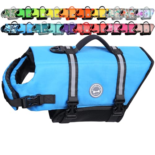 VIVAGLORY Rip Stop Dog Life Vest, Swimming Vest with Handle, Buoyancy for Doggy Puppy, Dog Life Jacket for Swimming & Boating, S, Blue