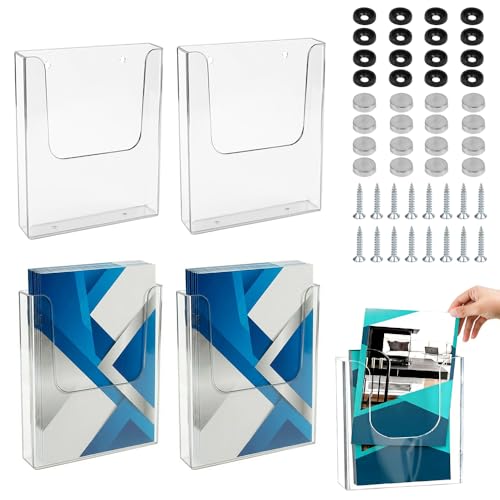 BRRDAQU 4 Pièces Corbeilles Murales Transparentes A4, Présentoir à Prospectus Transparent Format A4 Transparent Porte Brochure Banette Acrylique pour...