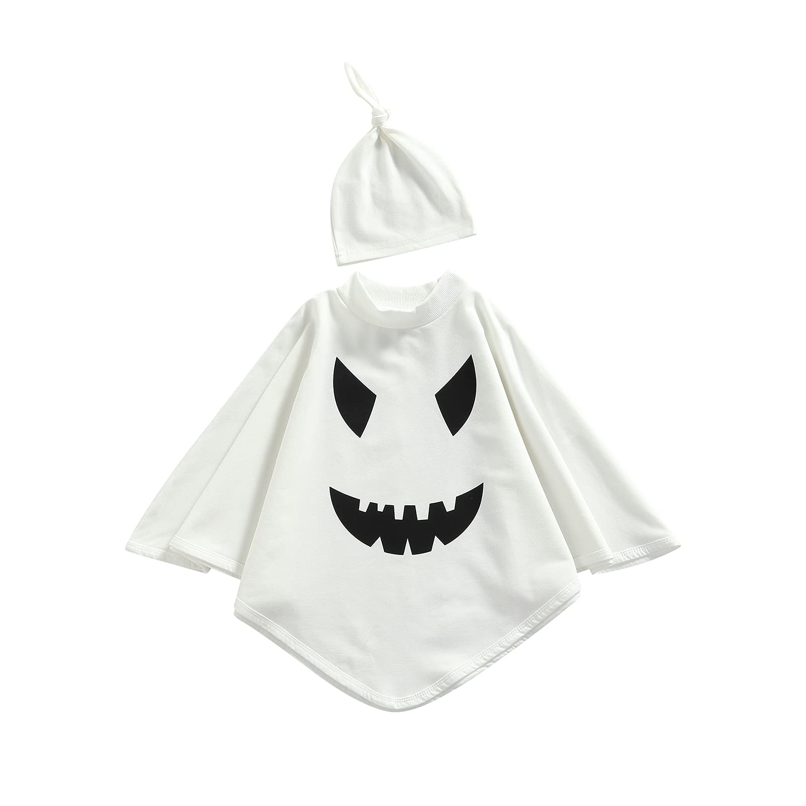 BABWWNIX Toddler Baby Boys Girls Halloween Costume Ghost Face Cloak Cape Party Cosplay Hooded Poncho Robe Role Play Outfits (C-White A, 2-3T)