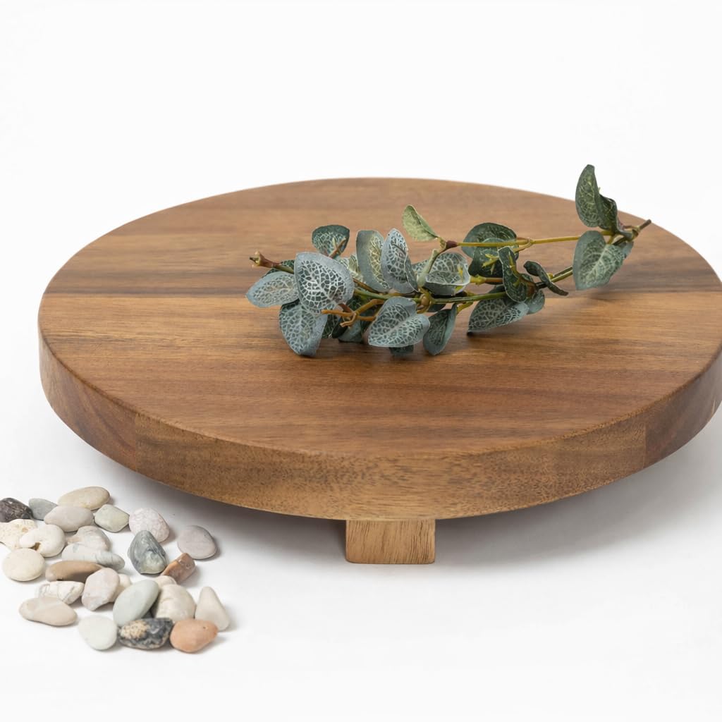 Round acacia wood pedestal riser board to display any decor item. 25cm wide display stand is a great plant holder. Use as a display board, acacia wood riser board, or round pedestal board.