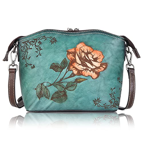 Sac bandoulière en cuir véritable avec rose gaufrée chic