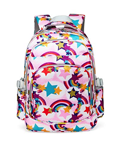 BLUEFAIRY Kids Backpacks for Boys Girls Elementary School Bags Cute Bookbags (Rainbow,Pink)