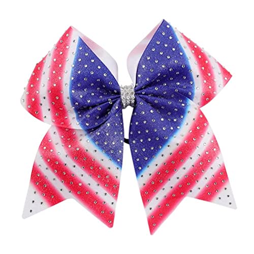 MOOCO MORNING Nœud de cheerleading en diamant bleu blanc pour cheveux 19 cm avec élastiques en caoutchouc