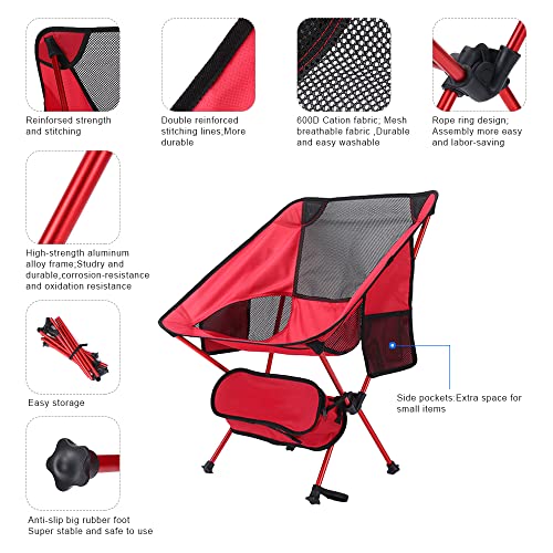 Portable Folding Camping Chairs,Ultralight Backpacking Chair For Adults For Beach,Outdoors,Hiking (Red) #TOP2