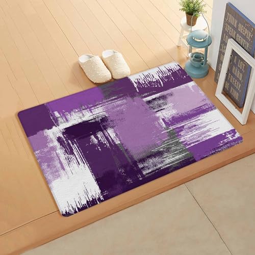 Geometric Purple Kitchen Bath Door Mat Cushioned Runner Rug,Washable Welcome Floor Sink Antifatigue Mat,Waterproof & Non-Slip Comfort Standing Doormat,Contemporary Abstract Painting White 24