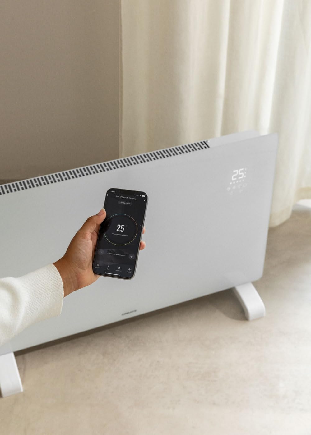 CREATE/WARM CRYSTAL/Termoconvettore elettrico in vetro bianco, 2000W, LED touchscreen, sistema di sicurezza, IP24