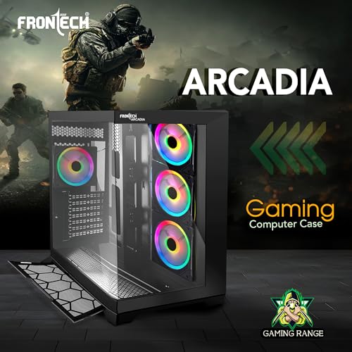 Image of Frontech Arcadia Gaming Computer Cabinet | Mid-Tower PC Case | Tempered Glass Front & Side Panel | 4 Pre-Installed 120mm ARGB Fans | Magnetic Dust Filter | USB 3.0 (FT-4343)