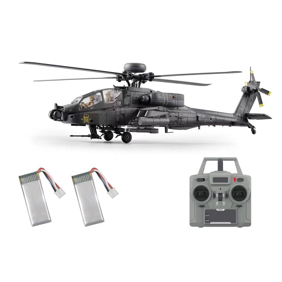 Elicottero radiocomandato C170 AH-64D, scala 1:48, 2,4 GHz, 6 canali, senza volo, rilevamento del flusso ottico, mantenimento TOF e altitudine, volo sopra la testa con un pulsante, motore