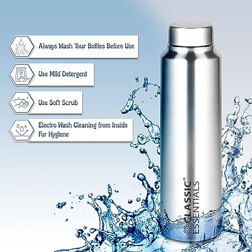 Image of CLASSIC ESSENTIALS Spring Stainless Steel Single Walled Fridge Water Bottle (1000ml,Silver) Leakproof BPA free Lids,Great For Travel,Picnic,Camping Etc.