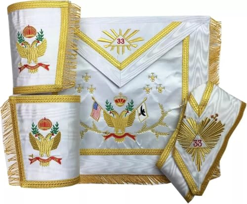 Tablier maçonnique Scottish Rite 33ème degré gants blancs et col brodé
