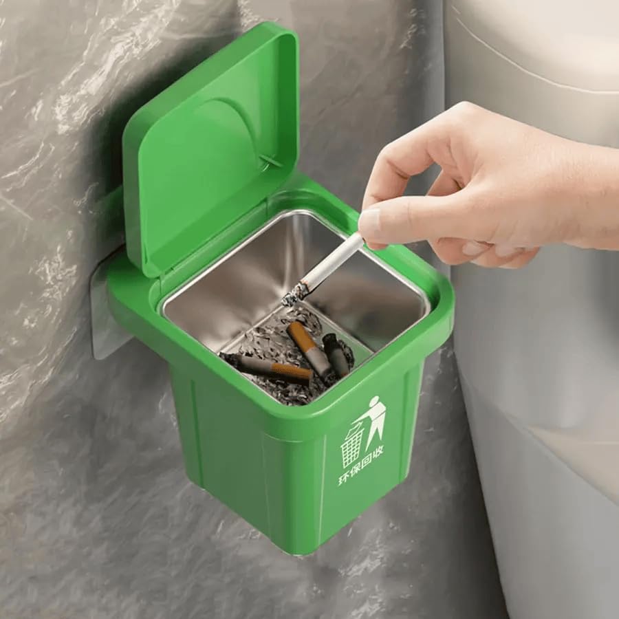 ( Pack of-1 Wall-Mounted Trash Can & Ashtray with Lid Space-Saving waste bin with Lid Fly Ash Proof, Heavy-Duty for Kitchen, Office Bathroom Organizer (Multicolor)-image-28