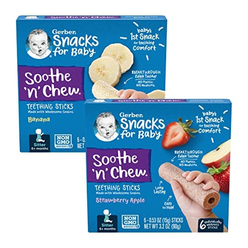 Gerber Snacks for Baby Soothe ‘n’ Chew Teething Sticks Variety Pack, 1 Box Banana
