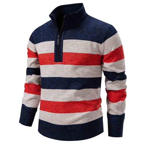 Men’s Quarter Zip Striped Knit Pullover Sweater Thick Warm Casual Stand Collar Winter Knitwear Top Fall Outfits 20252