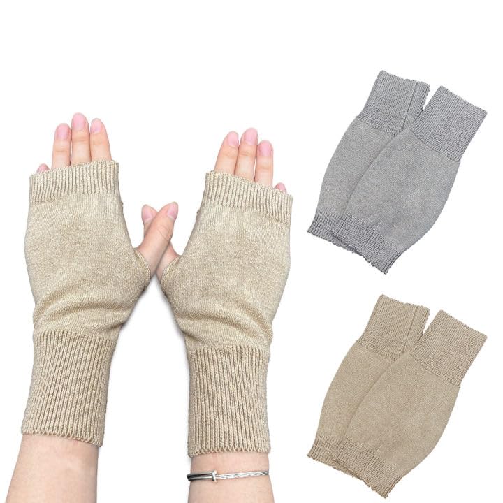 EUPSIIU 2 Cashmere Half Fingerless Gloves - Warm Arm Winter Thermal Womens Gloves Knit Crochet in Tawny Grey One Size Gift