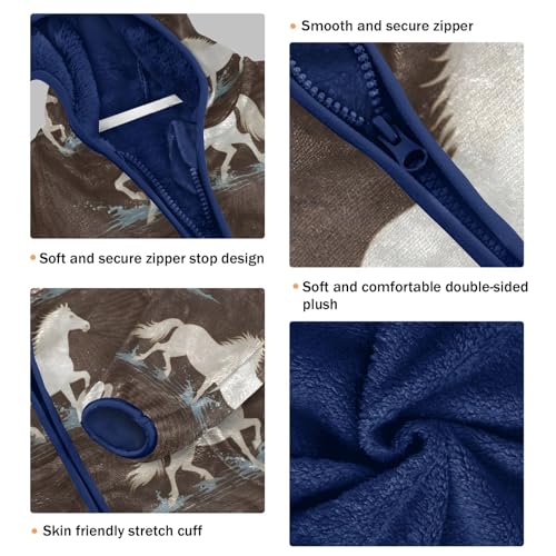 White Horses Running on Brown Toddler Fleece Jacket Girl Boys Hooded Fleece Jacket Coat Warm Outwear Zip-up 3-10T3