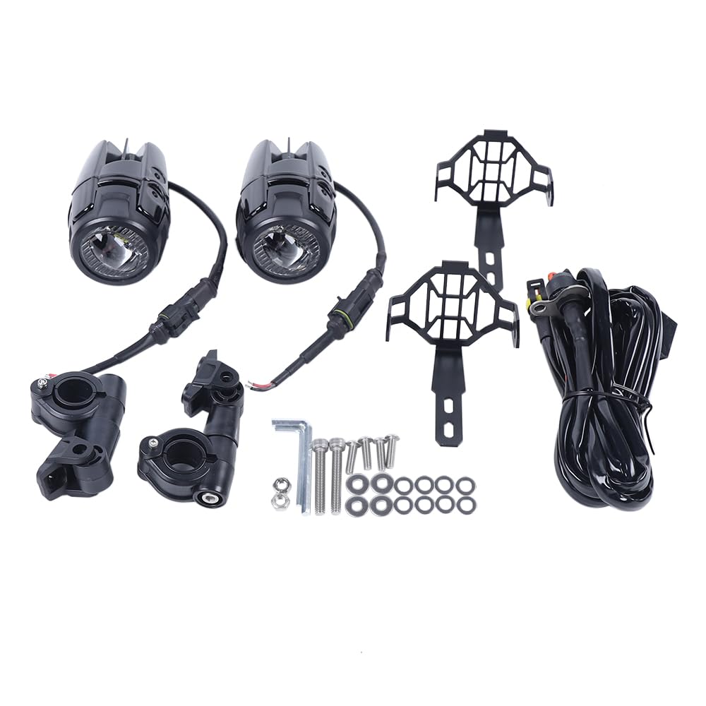 2 fari supplementari per moto, 12 V, fendinebbia, moto, 4000 lm, con staffa di regolazione universale a 360°, per Moto universale