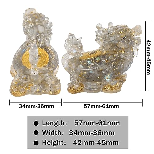Nupuyai 2pcs Labradorite Crystal Stone Animal Statue Gold Coin Dragon Turtle Figure Set - Image 2