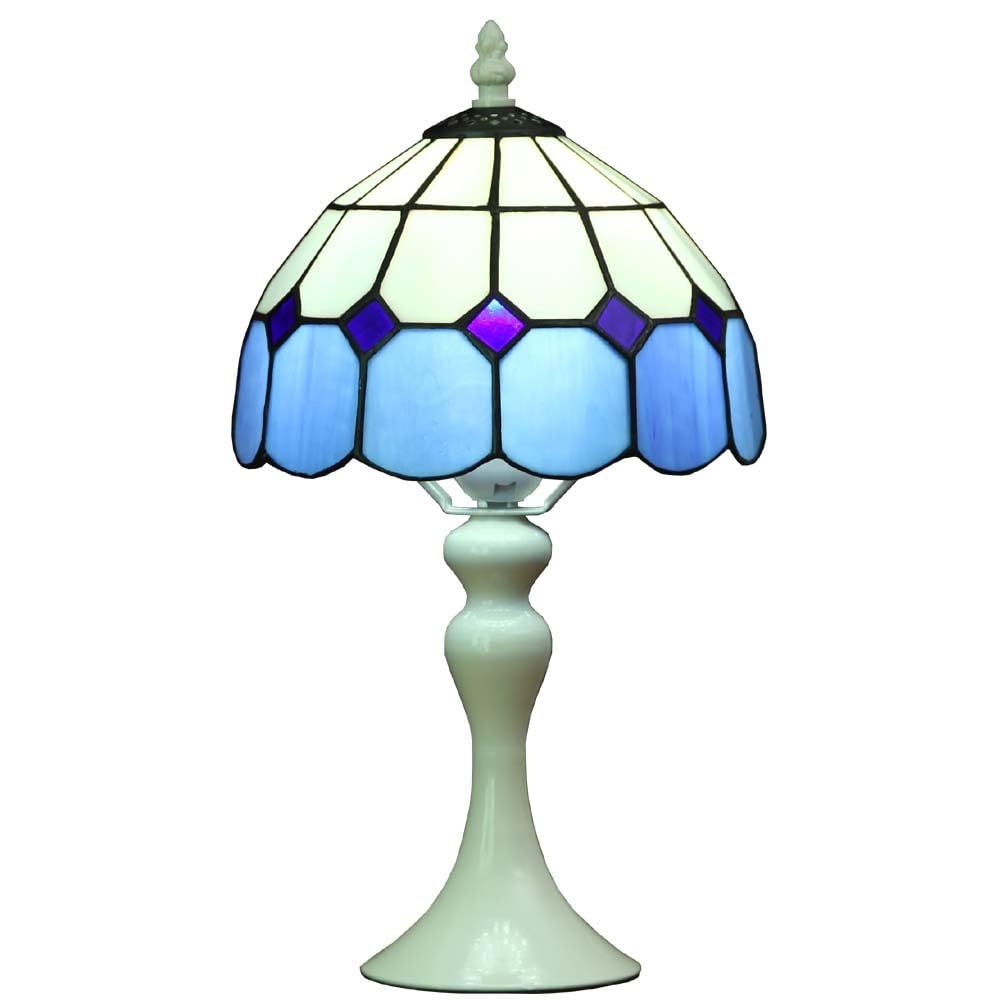 BieyeL30042 8-inches Mediterranean Tiffany Style Stained Glass Table Lamp (Blue Shade + White Base)
