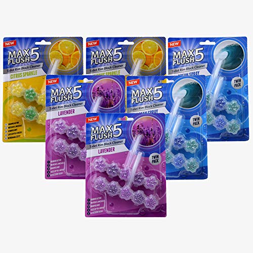 Max Flush 5 Toilet Rim Block Cleaner Mixed Set of 6 (Twin Pack)