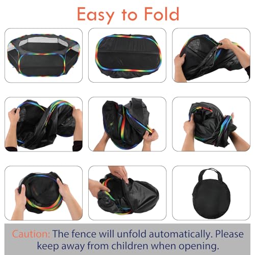 Image of Pawaboo Small Animal Playpen with Zippered Cover, Black + Rainbow