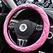 Ladies Car Steering Wheel Cover with Diamond Lattice Girly Classy Fashion Collection Car Steering Wheel Cover with Crown and Diamonds (Queen ONLY) (A - Pink)