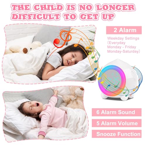 Miniatura 3 de Ayybboo Reloj Despertador Infantil Digital, Simulador De Amanecer Despertador Para Niños Con Luces Colores Y Lámpara De Luz Nocturna Silencioso Blanco