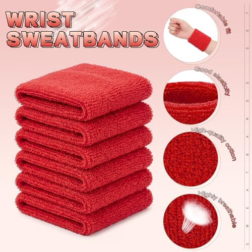 Image of WILLBOND 8 Pack Wrist Sweatbands Sports Wristbands Tennis Sweatbands Neon 80s Thick Cotton Gymnastics Sweat Band Athletic Football Soccer Sports Wristband for Men Women Party