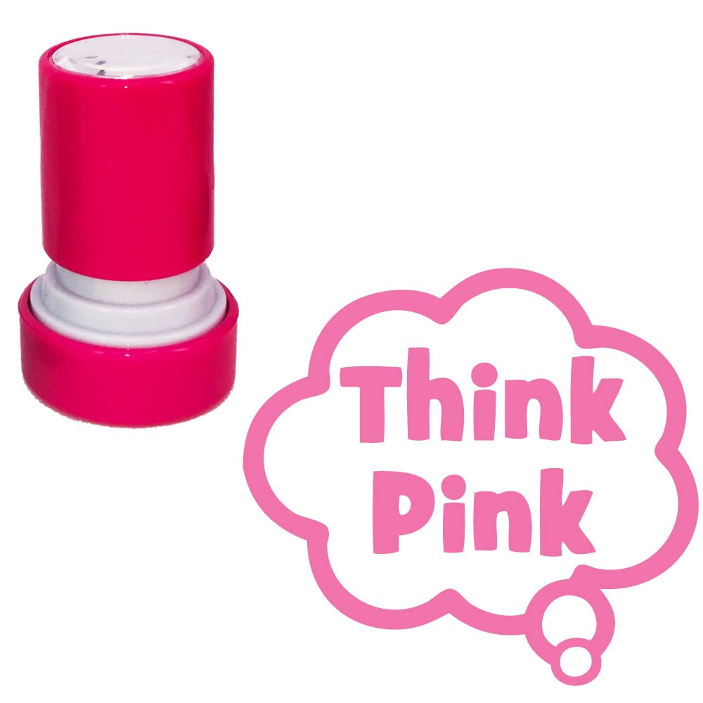 Xclamations Pink Think Teacher Stamp. Self-Inking, 22Mm, Reinkable, Quality Stamper For Marking And Praise. Ink