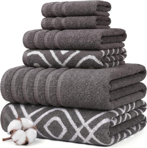 Image of Modern Threads 6 Piece Bath Towel Set Bathroom Set with 2 Bath Towels, 2 Hand Towels, & 2 Wash Cloths 100% Cotton, Super Absorbent & Extra Soft - Reversible Classic Diamond (Gray) 1 Set (Pack of 8)